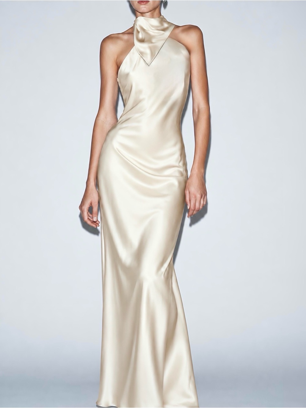 Zara Cream Satin Halter Maxi Dress